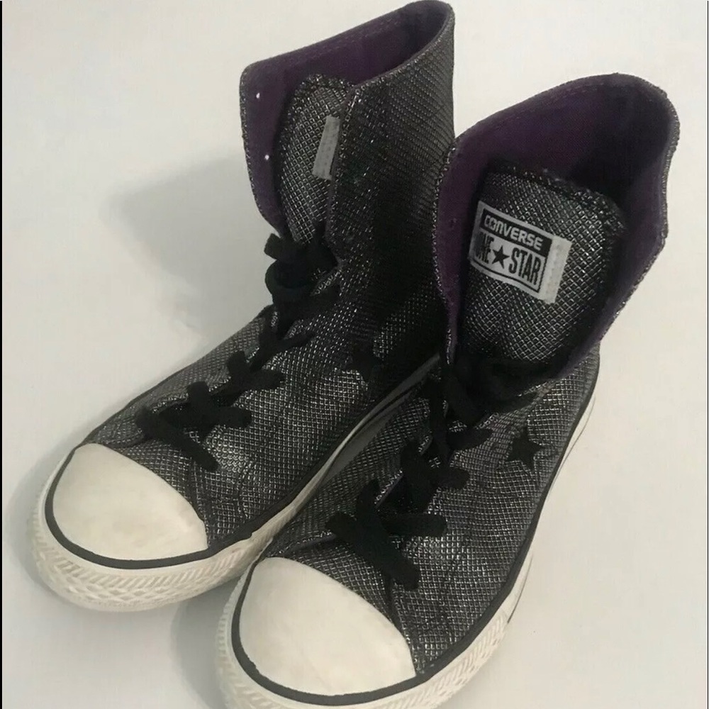 Converse Size 3 Girl's Grey Black Sparkly One Star High-Top Sneaker Chuck Taylor